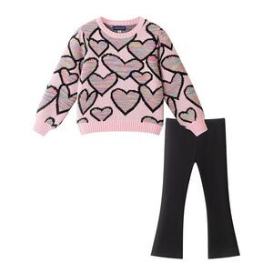 Andy & Evan Girls  All-Over Heart Sweater & Legging Set, Pink